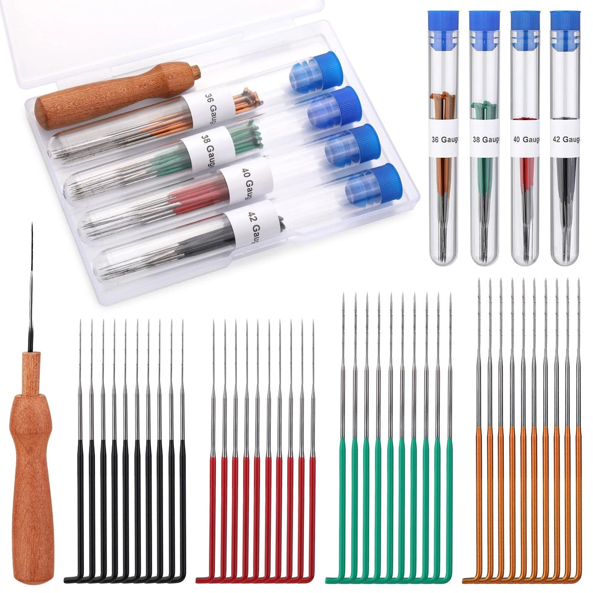 Needle Felting Needles Set 40pcs 4 Gauges 36/38/40/42 with Wooden Handle for DIY