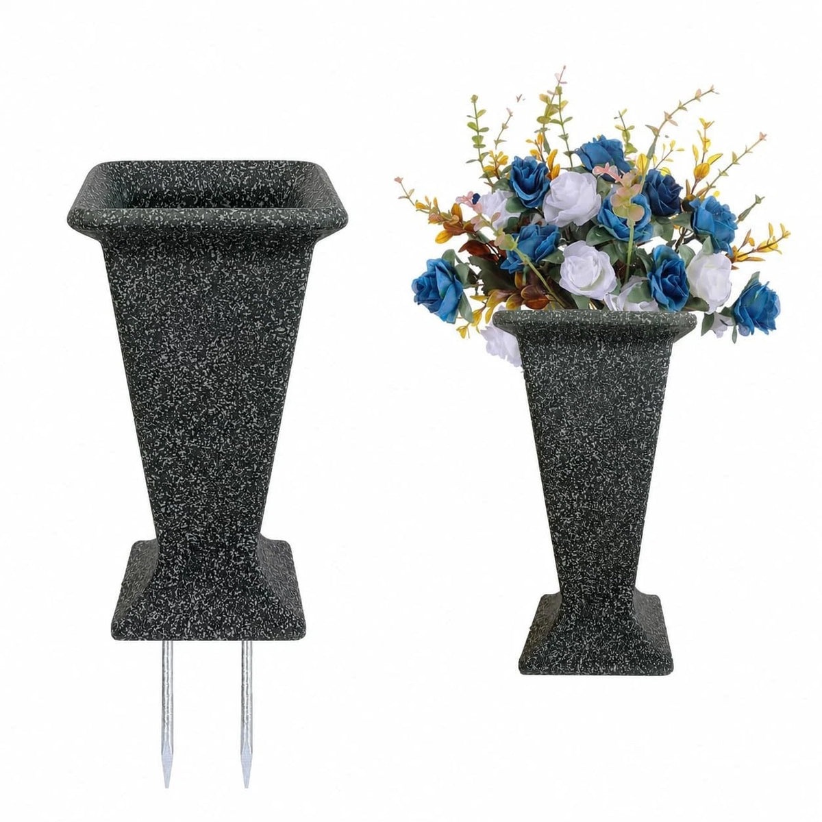 Cemetery Vase for Grave Headstones with Metal Spike, Flower Pots for Outdoor Pla