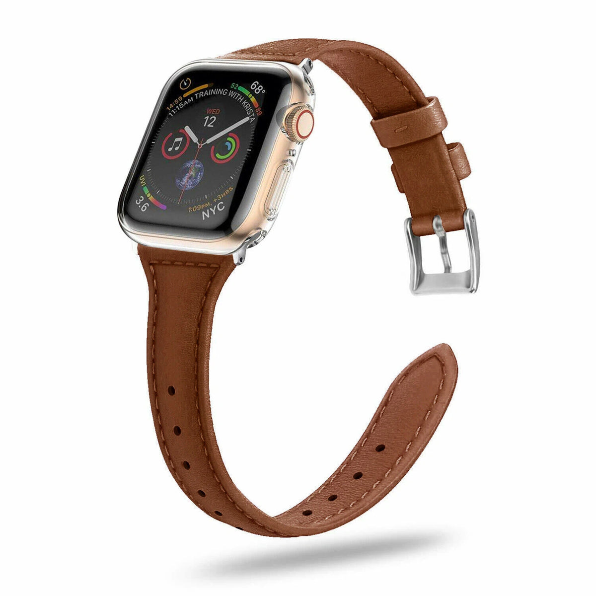 Slim iWatch Leather Band Women Straps for Apple Watch 42/44/45/49mm Brown