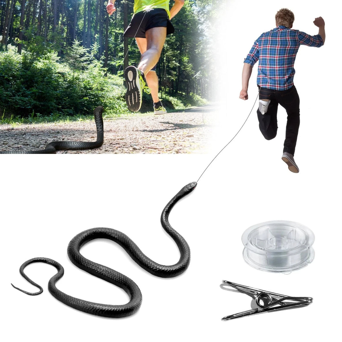 Snake Prank with String Clip, Fake Snake On a String Prank, Realistic Rubber Sna