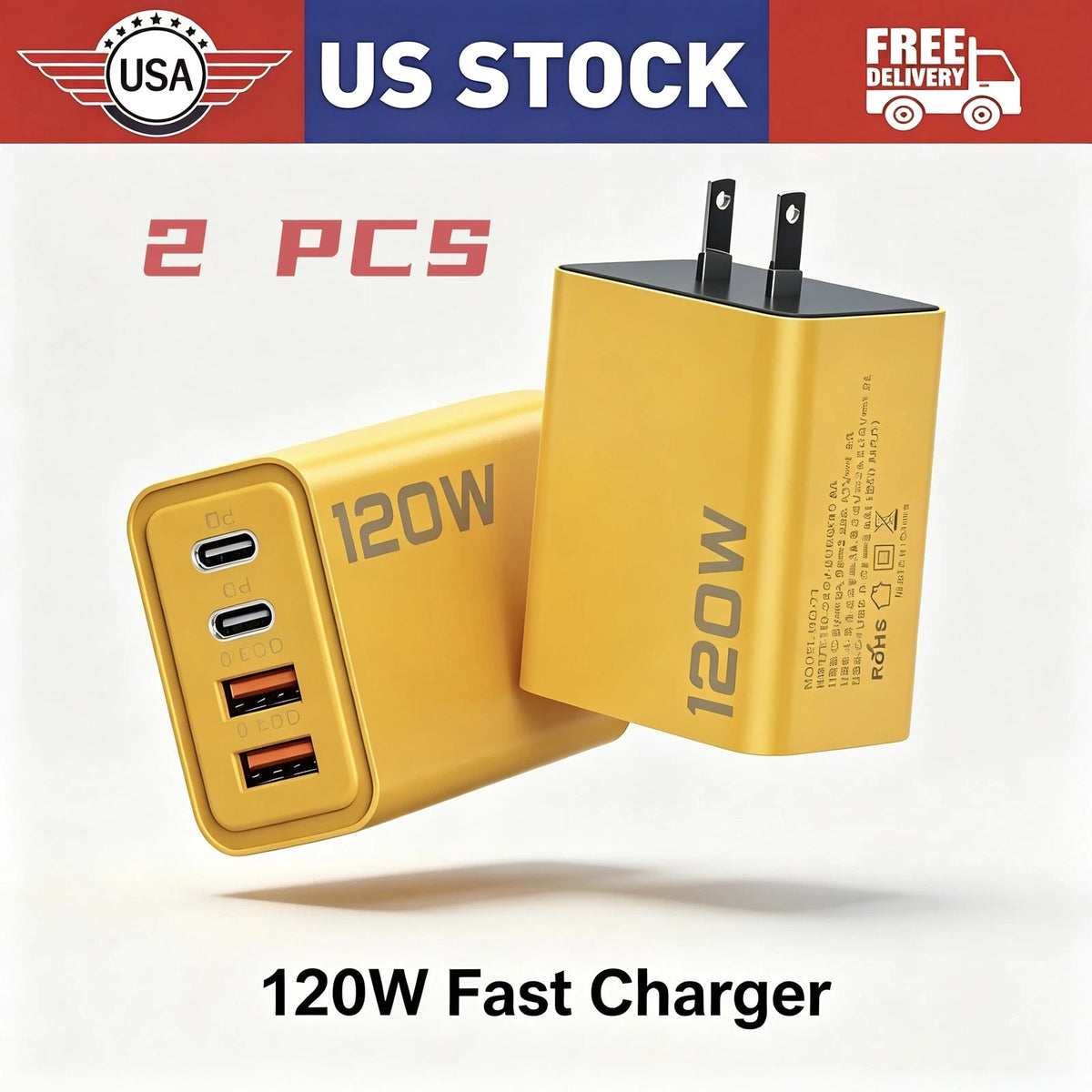 2PCS 120W 4-Port USB C Fast Wall Charger Block All Cell Phone 16 15 13 11 X iPad