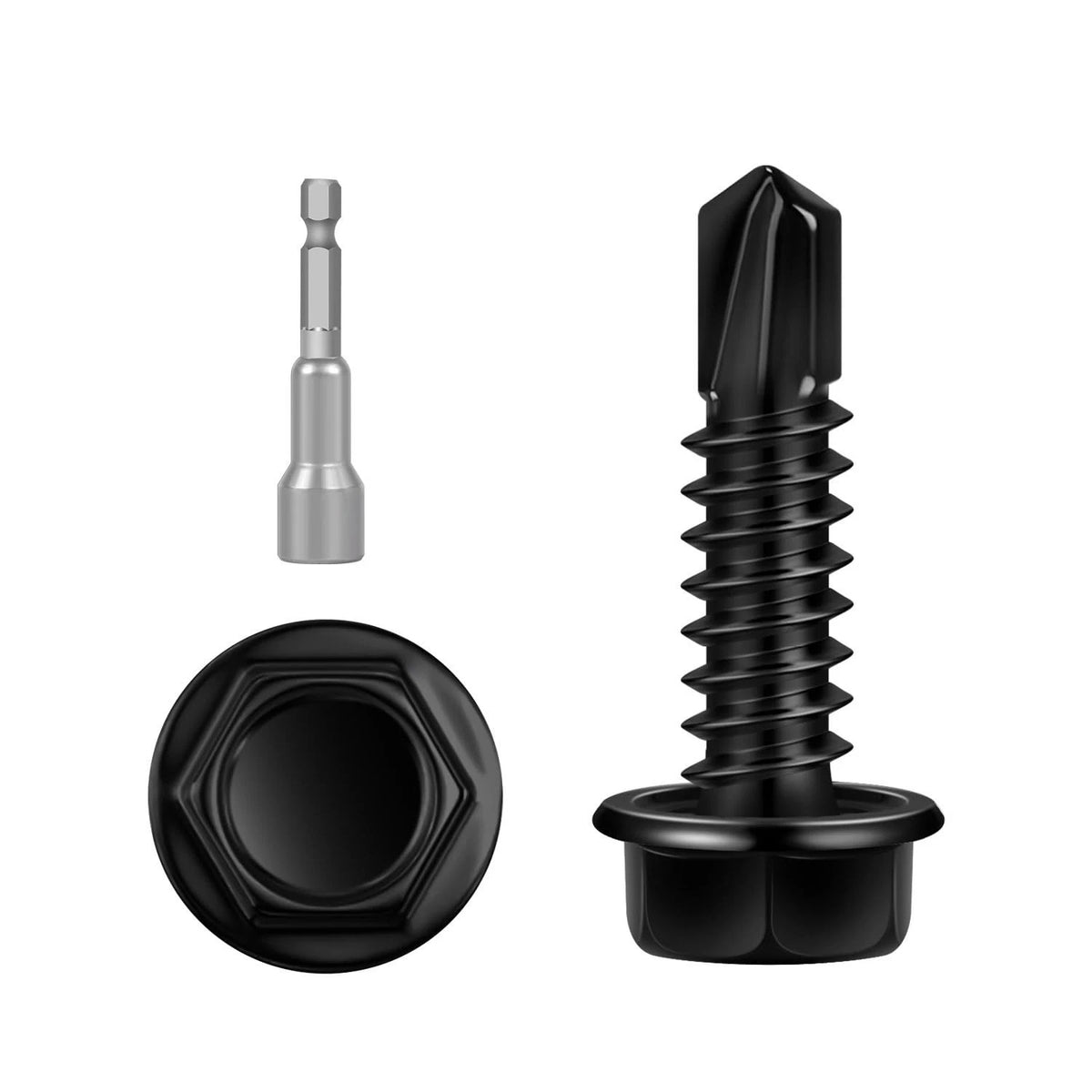 100 PCS #12 X 1 Sheet Metal Screws, Black Hex Washer Head Self Drilling Screw, F