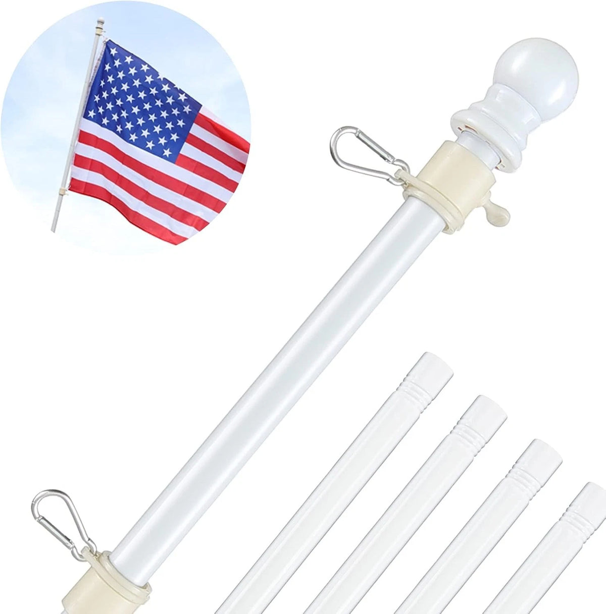 White Flag Poles for outside House - 5Ft Tangle Free Flag Pole for House,Heavy D