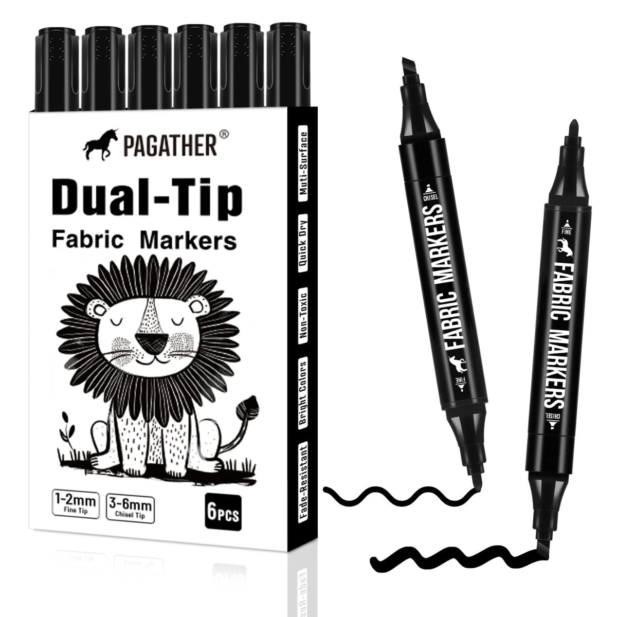 Fabric Markers Permanent for Clothes, 6 Pack Black 1 Count (Pack of 6),