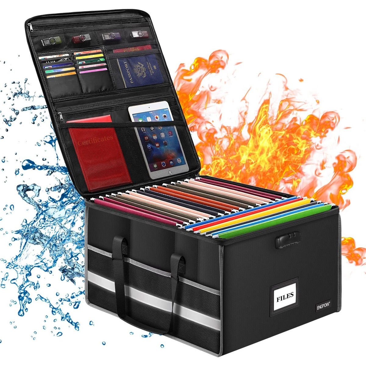 Fireproof Document Box with Lock, File Storage Organizer Box with Inserts ï¼†Me...