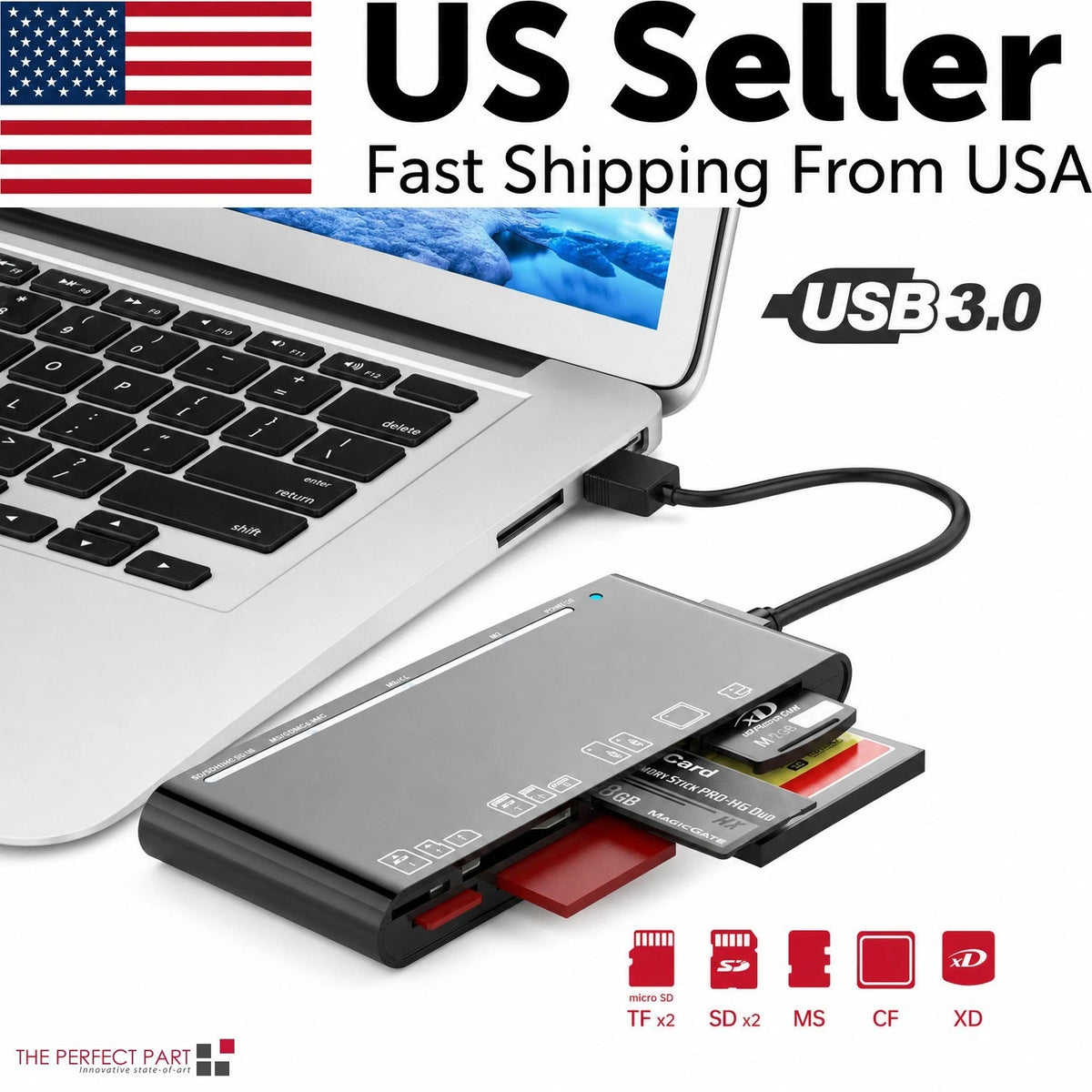 USB 3.0 Memory Card Reader 7 in 1 Adapter Hub, for SD CF TF Micro SD XD MS