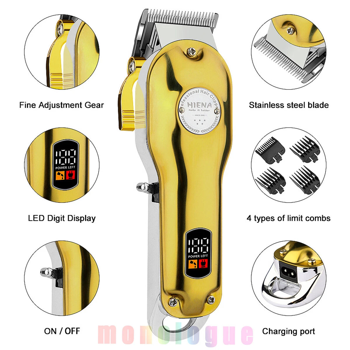 Kemei1986 Original Professiona Hair Clipper Trimmer Barber Cordless shaver Metal