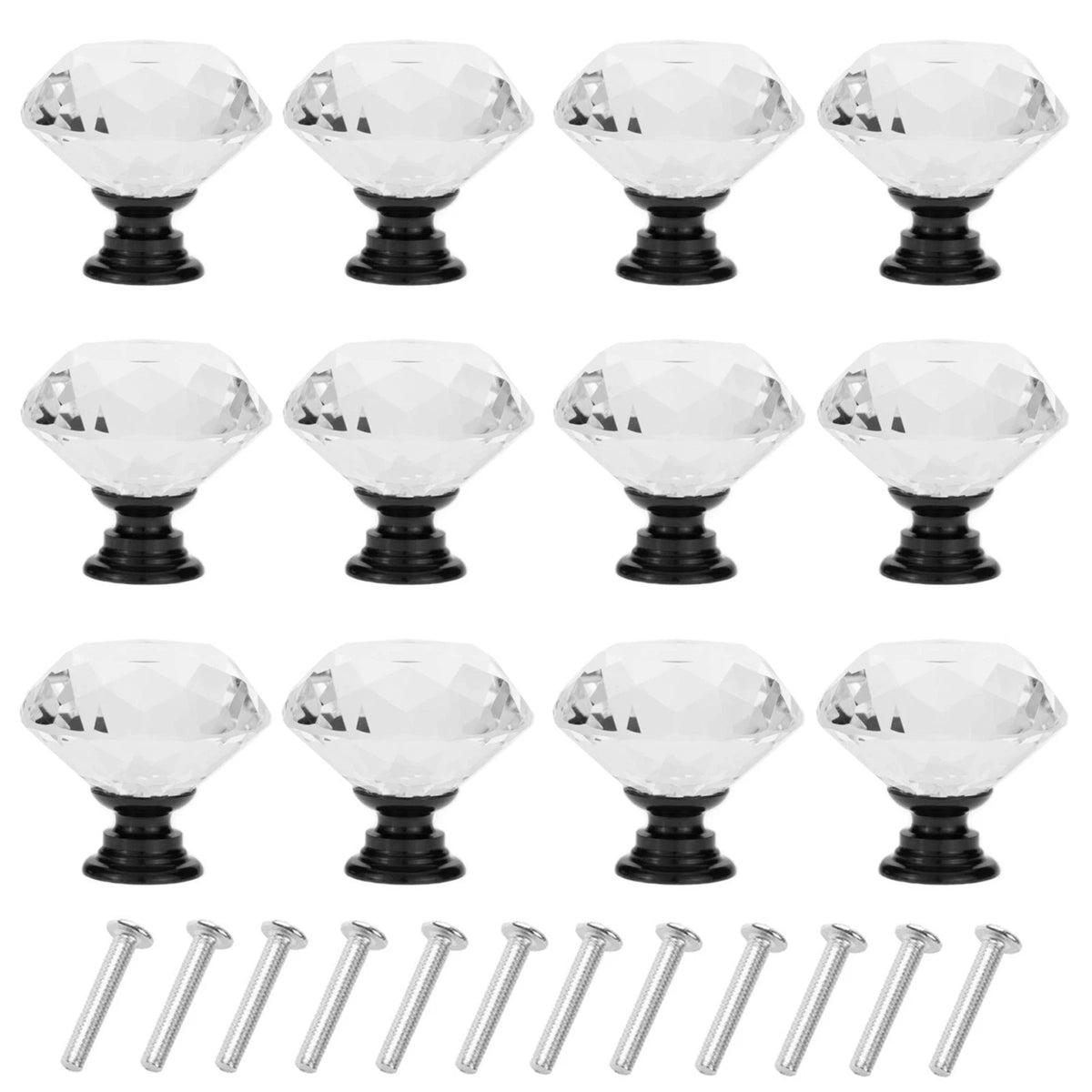 12 Pack Drawer Knobs Diamond Shaped Crystal Glass 30Mm Cabinet Knobs Pull Handle