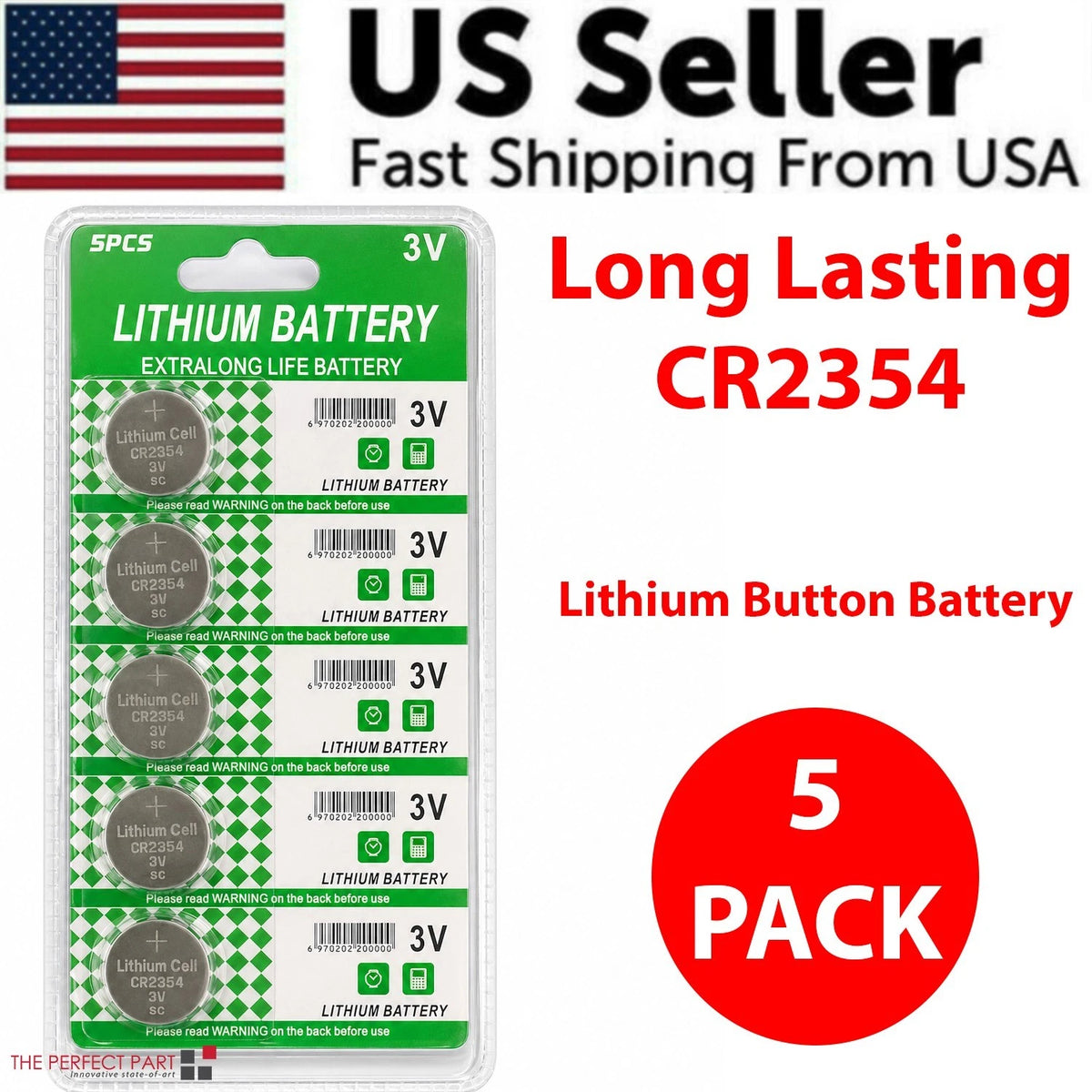 5 PCS CR2354 Lithium Battery 3V Button Cell Computer Portable Devices EXTRA LIFE