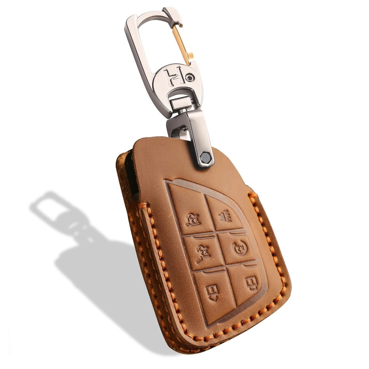 Leather Key Fob Cover for 2021-2026 GMC Yukon Sierra Silverado, Brown
