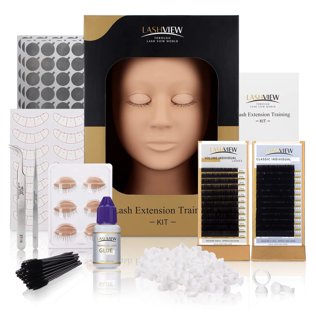 Beginner-Friendly Eyelash Extension Kit with Mannequin Head for Expert Practice