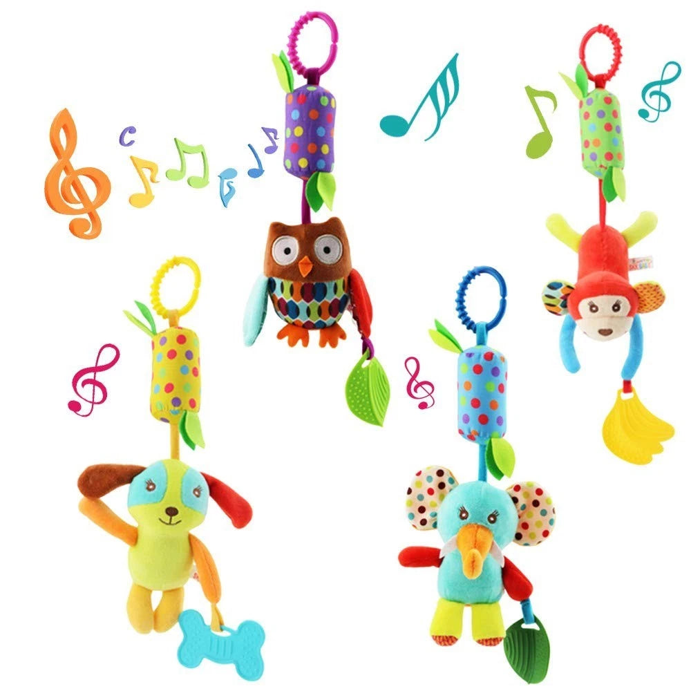4 Pcs Baby Soft Hanging Rattle Crinkle Squeaky Toy Baby Toys For 0 3 6 9 To 1 An