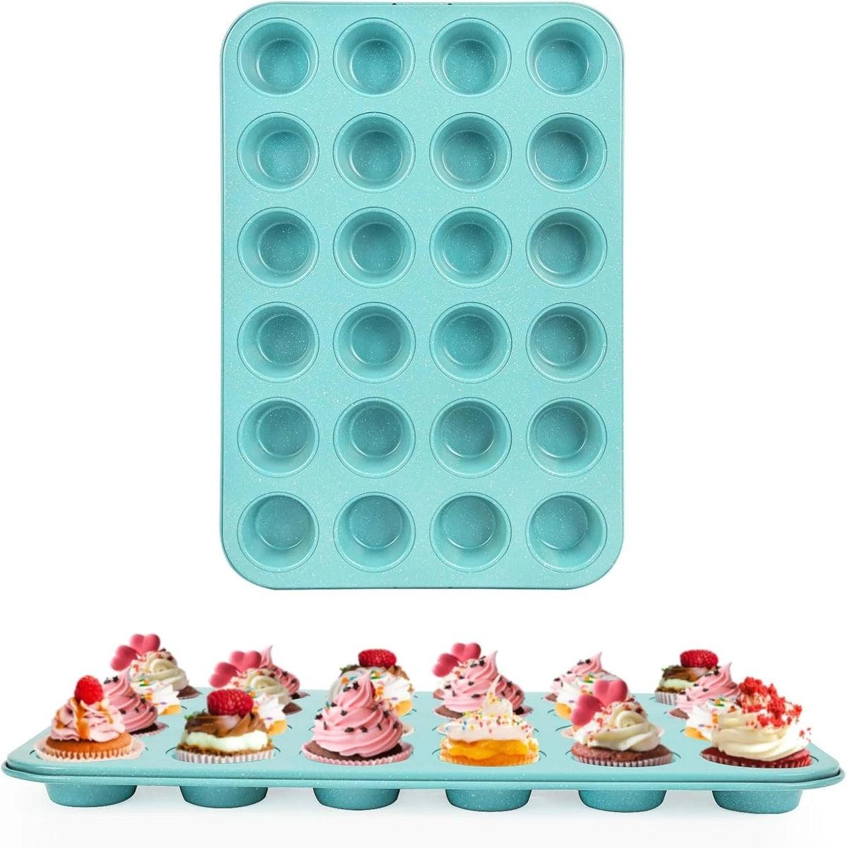 2-Pack Light Blue Muffin Pan, 24-Cup Ceramic Coating Muffin Tin, Non-Stick Mini