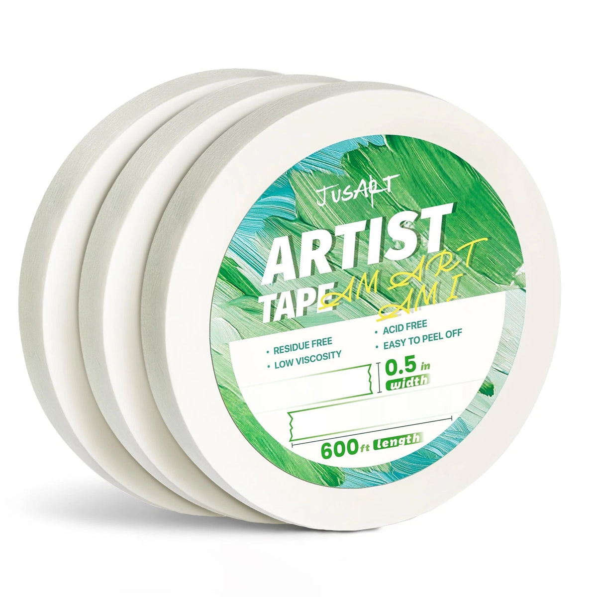 JusArt 3 Packs Artist Tape for Watercolor Paper, 1/2 inch 0.5 Inch, White