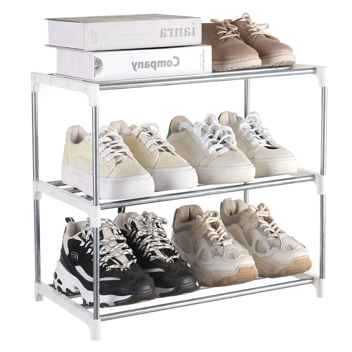 Small Shoe Rack, Narrow Stackable Shoe Shelf Organizer for Entryway, Doorway and