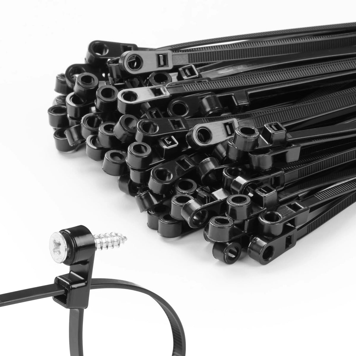 MasiStranth 200 PCS 12 inch Black Zip Ties with Screw Hole 75lbs Mountable head