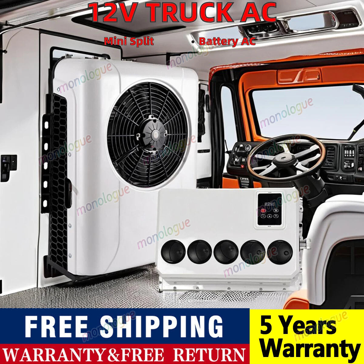 12000 BTU 12V Truck Cab Air Conditioner Split AC Fits Semi Trucks Bus RV Caravan