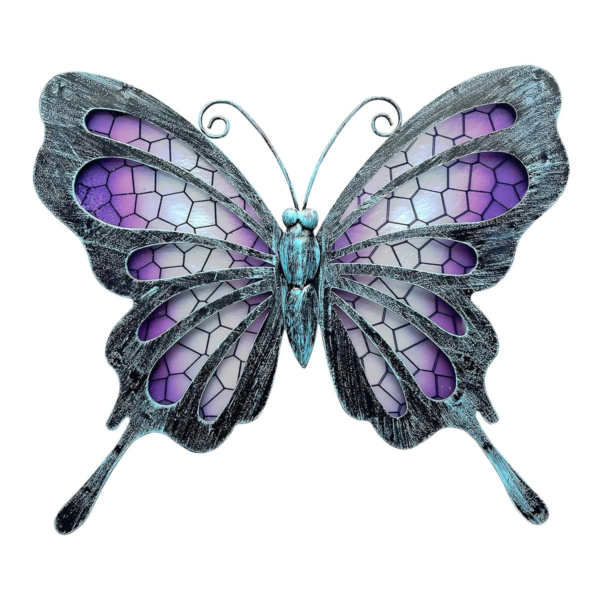 Metal Butterfly Wall Decor - Purple Mosaic Glass Art Sculpture with Metal Frame,