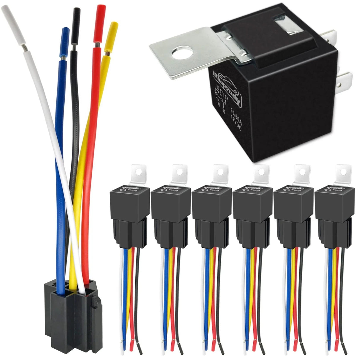 80/60Amp 12V -Pin Relay Kit, SPDT 12-Volt Automotive Relay with Heavy-Duty Pigta