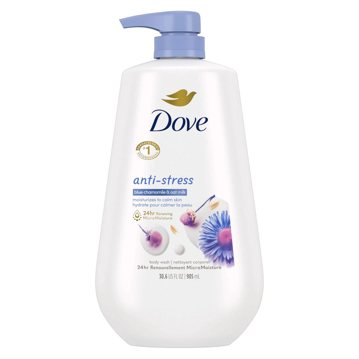 Dove 24Hr Lotion Body Wash Anti-Stress, 30.6 Oz | Moisturizing Body Wash with Mi