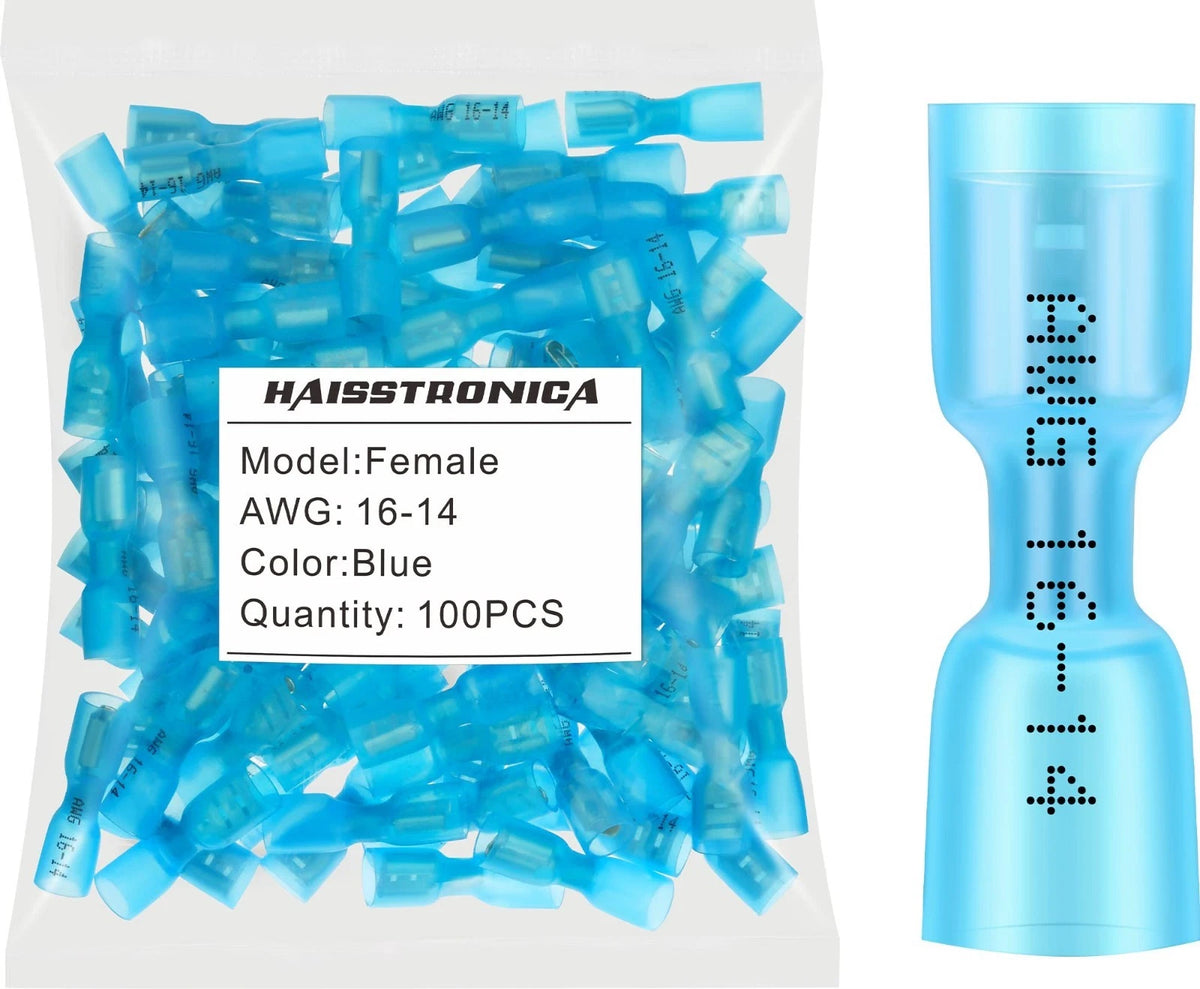 100pcs Blue Marine Grade Heat Shrink Female Spade Connectors,16-14 Gauge Insu...