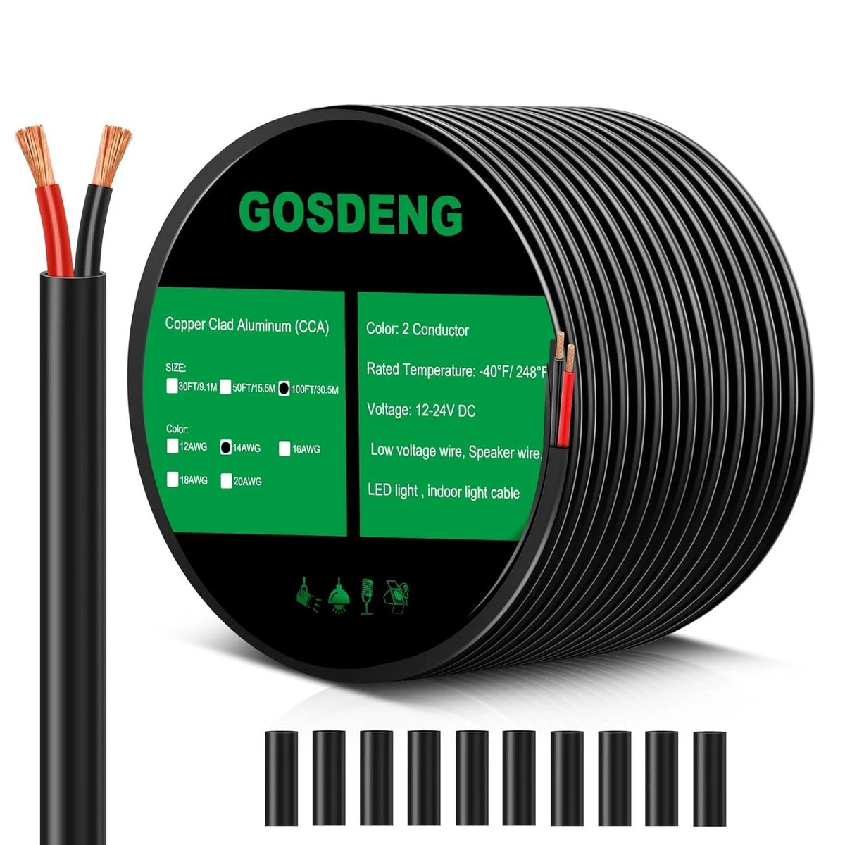 GOSDENG 14 Gauge 2 Conductor Electrical Wire, 14 AWG 2.08mm Wire PVC Cord, 12V/2