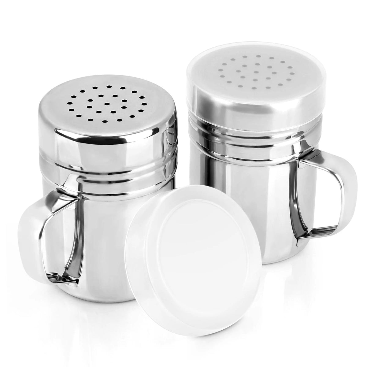 2Pcs Stainless Steel Dredge, Salt Pepper Dredge Shakers with Handle, Seasonings