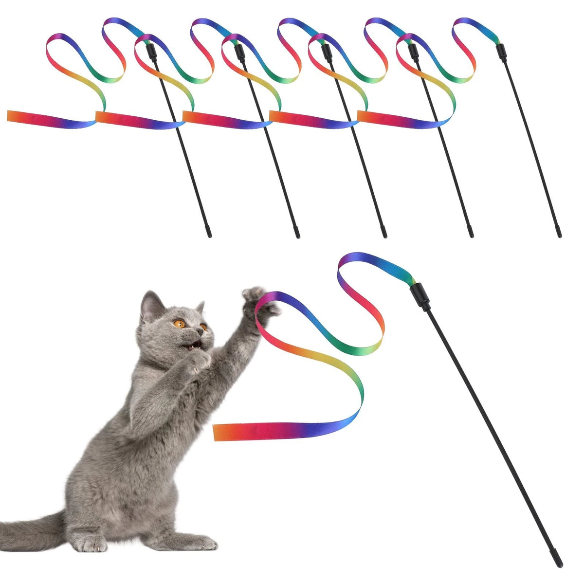 Cat Wand Interactive Toy, 5Sets Colorful Fabric Ribbon Sticks, Cat String Toy...