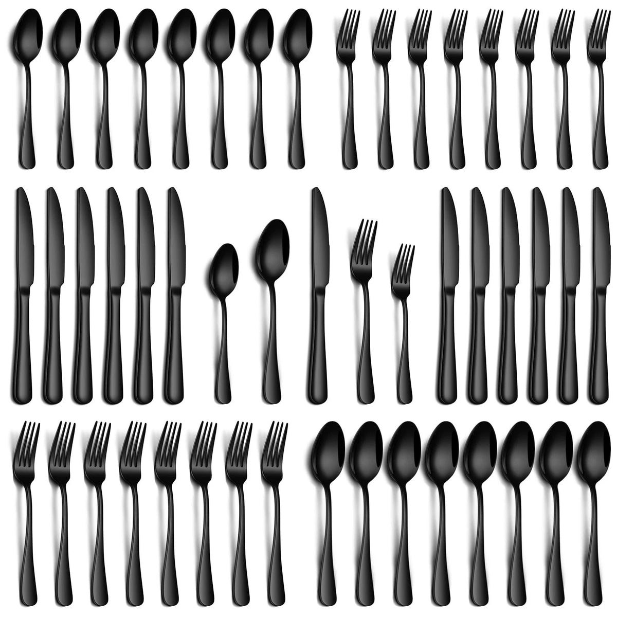 40 Piece Black Silverware Set, Stainless Steel Flatware Set for 8 Food Grade ...