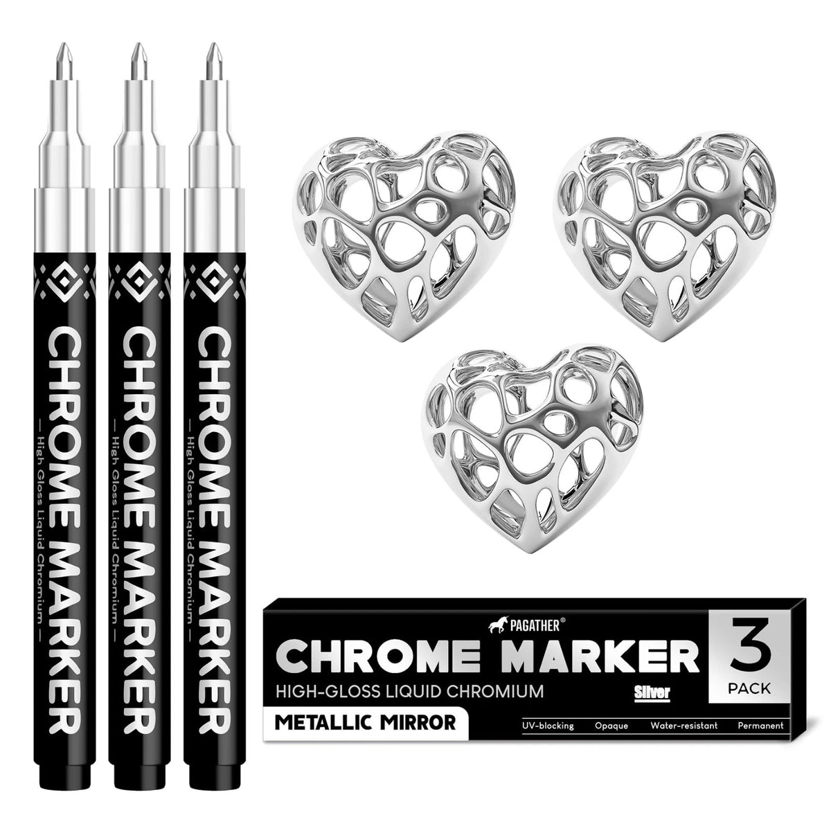 3 Pcs Chrome Paint Marker Pens Silver Mirror Finish for Metal Plastic Model Repa