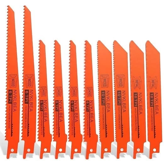 10-Piece Reciprocating Saw Blades 6 & 8 Inch Wood & Metal Cutting Saw Blades Pre