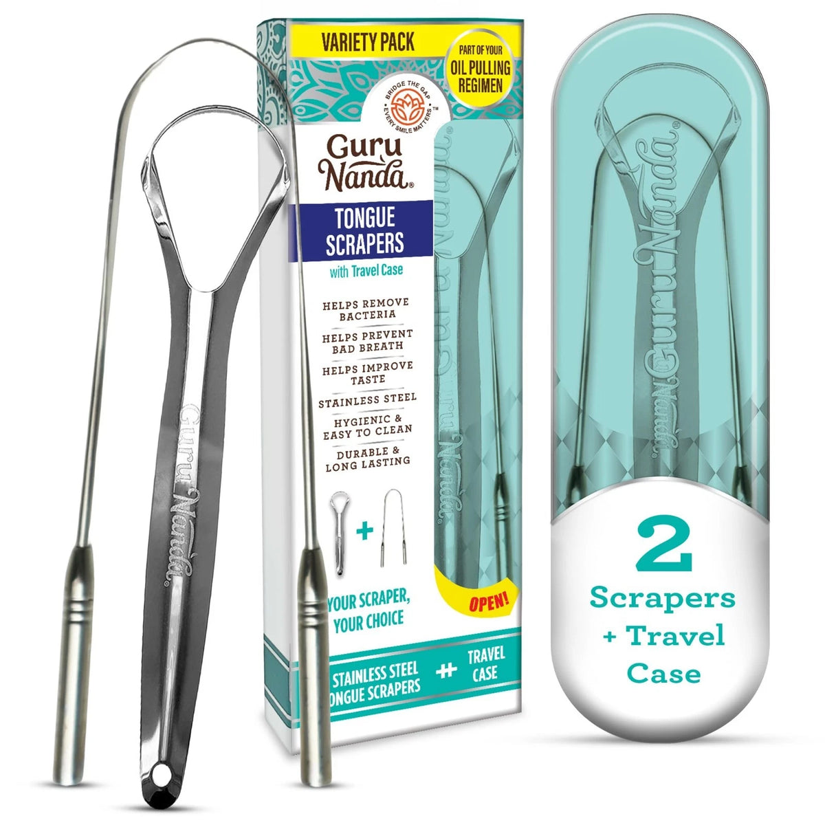 Spoon & U-Shaped Tongue Scraper Variety Pack (2 Pack) with Travel Case, 420 Medi