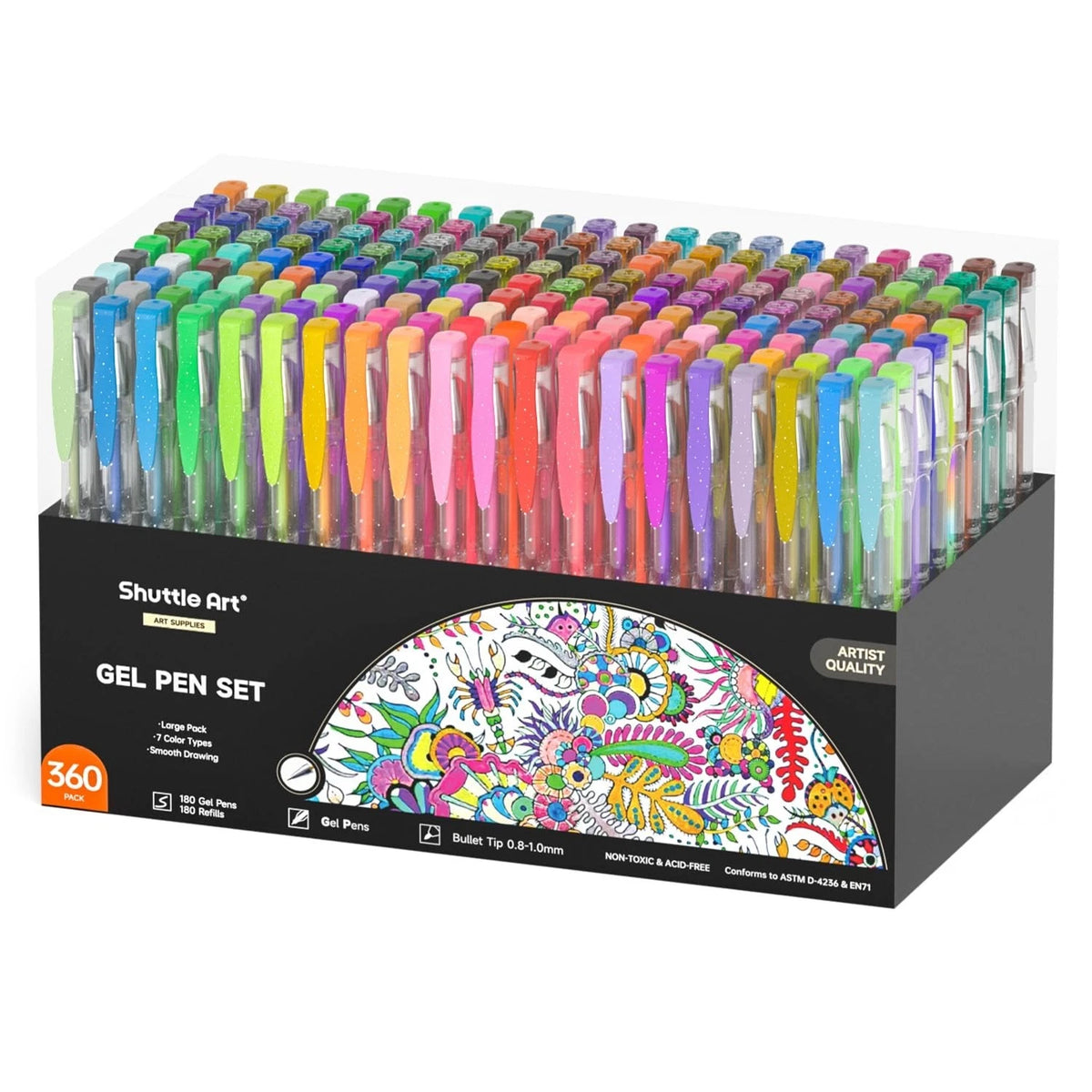 360 Pack Gel Pens Set, 180 Colors Gel Pen Set plus 180 Color Refills Perfect for