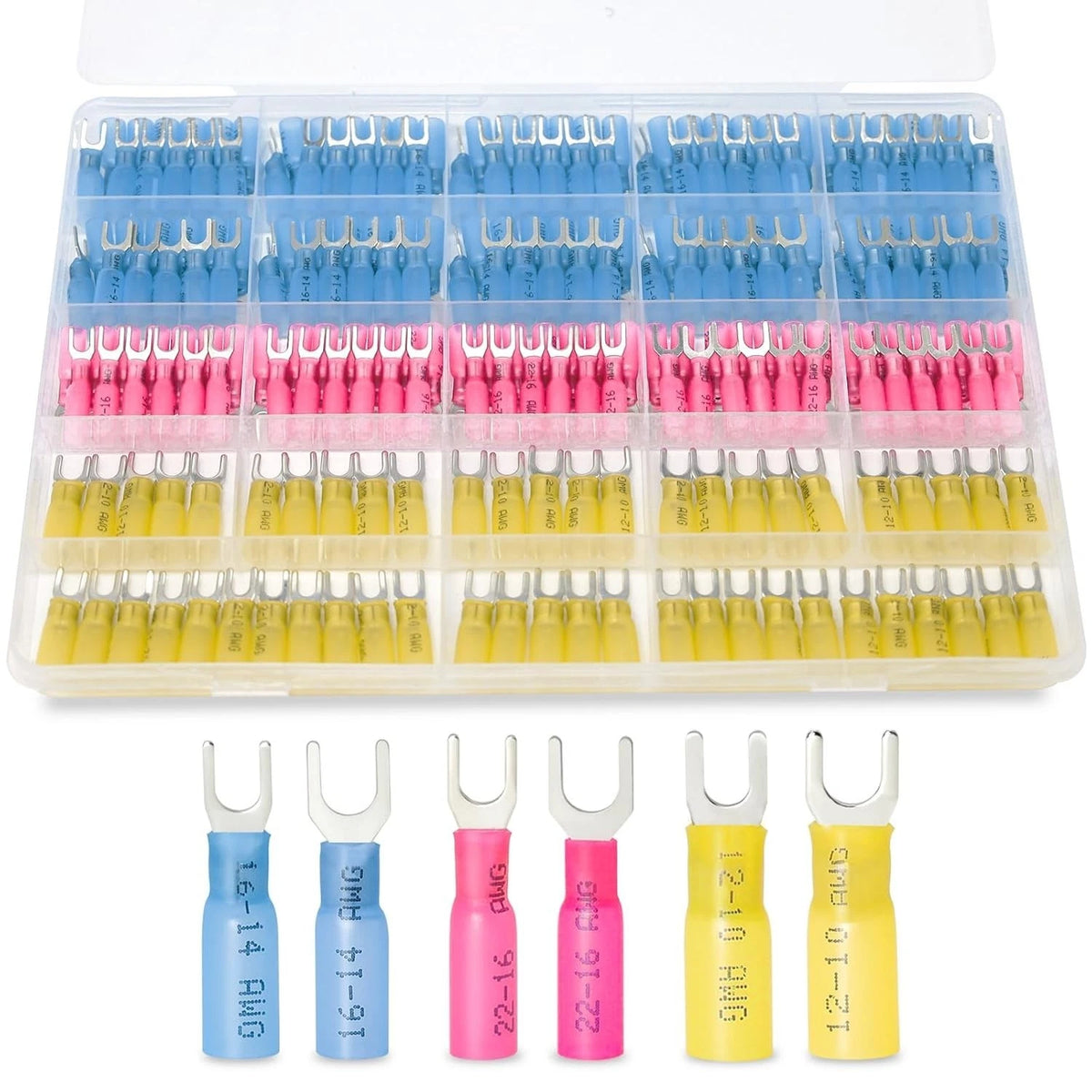 220PCS Fork Connectors Heat Shrink, Fork Connector Tinned 22-10AWG 220PCS Kit