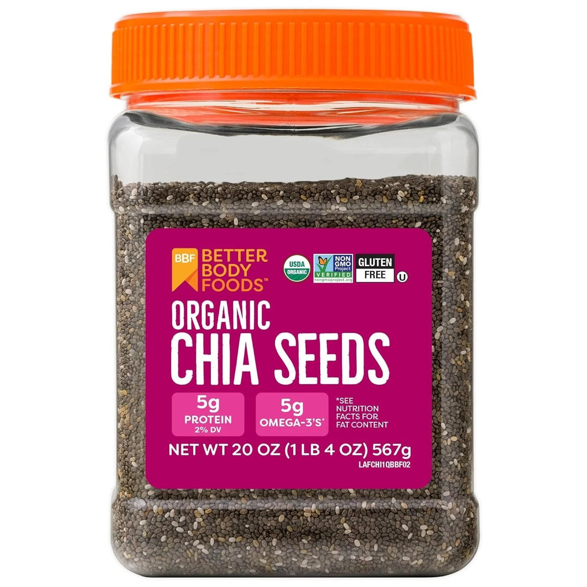 BBF Organic Chia Seeds 20 Oz, Omega-3 & Fiber, Pudding, Smoothies, Oatmeal