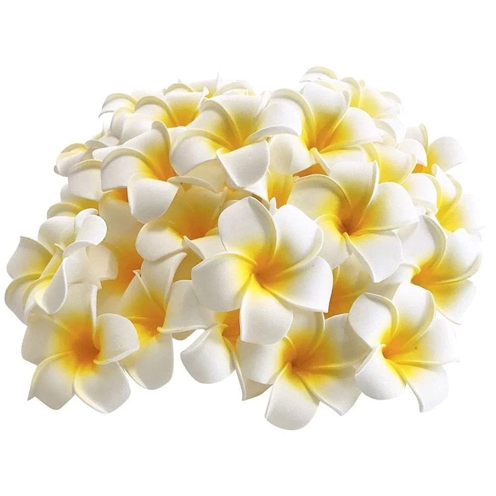 50Pcs 2.4Inch Artificial White Foam Plumeria Rubra Hawaii Frangipani Beach Fl...