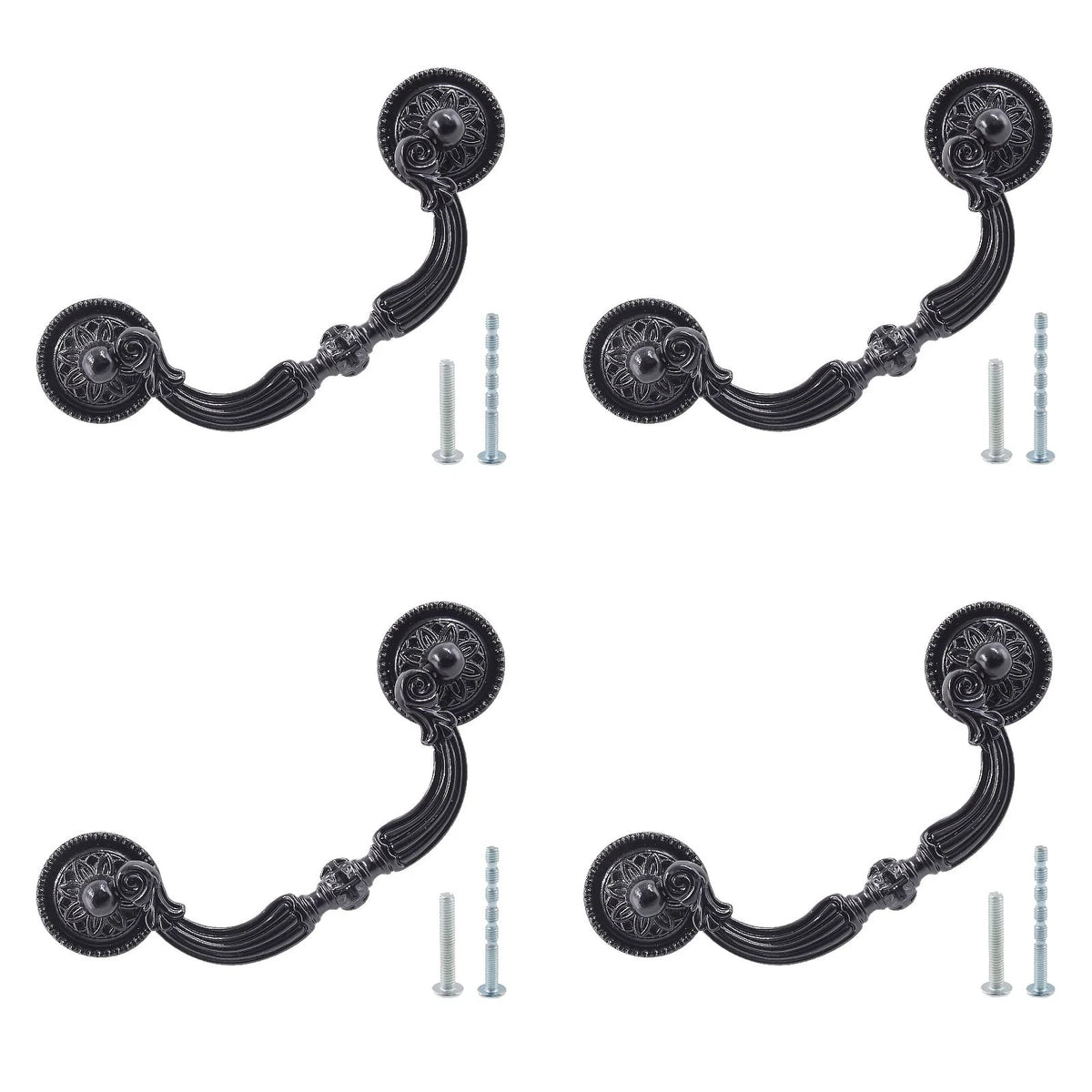 4 Pack Antique Drop Drawer Pull, 3.5 Inch Hole Center Vintage Bail Pull Handl...