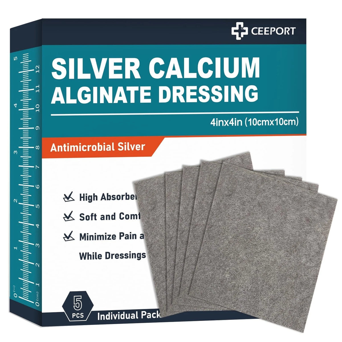 Ceeport Silver Calcium Alginate Wound Dressing 4 x 4 Patches Highly Absor