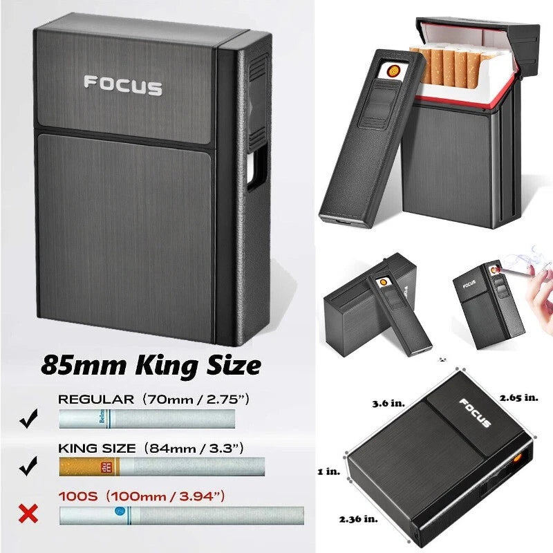 Cigarette Case W/USB Electric Lighter Flameless BOX Windproof Moisture Proof Box