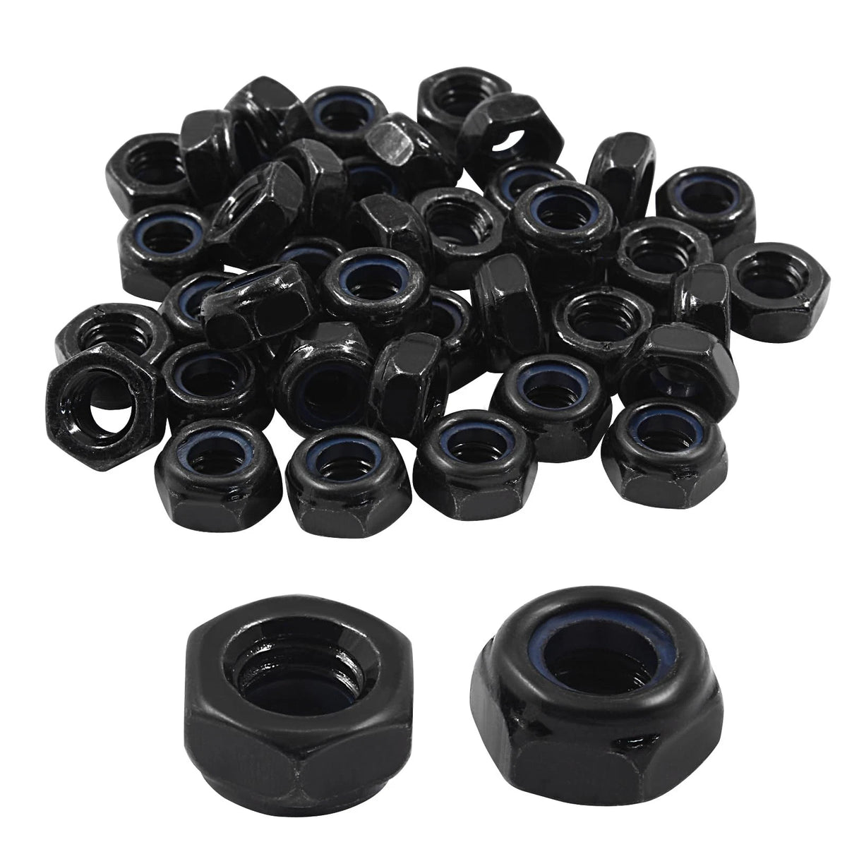 40PCS M6 x 1mm Hex Lock Nuts, Black Nylon Lock Non-Slip Nut, Carbon Steel Self-L