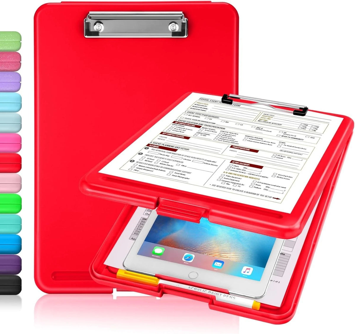 Sooez Clipboard with Storage, Plastic Storage Clipboards Low A-red