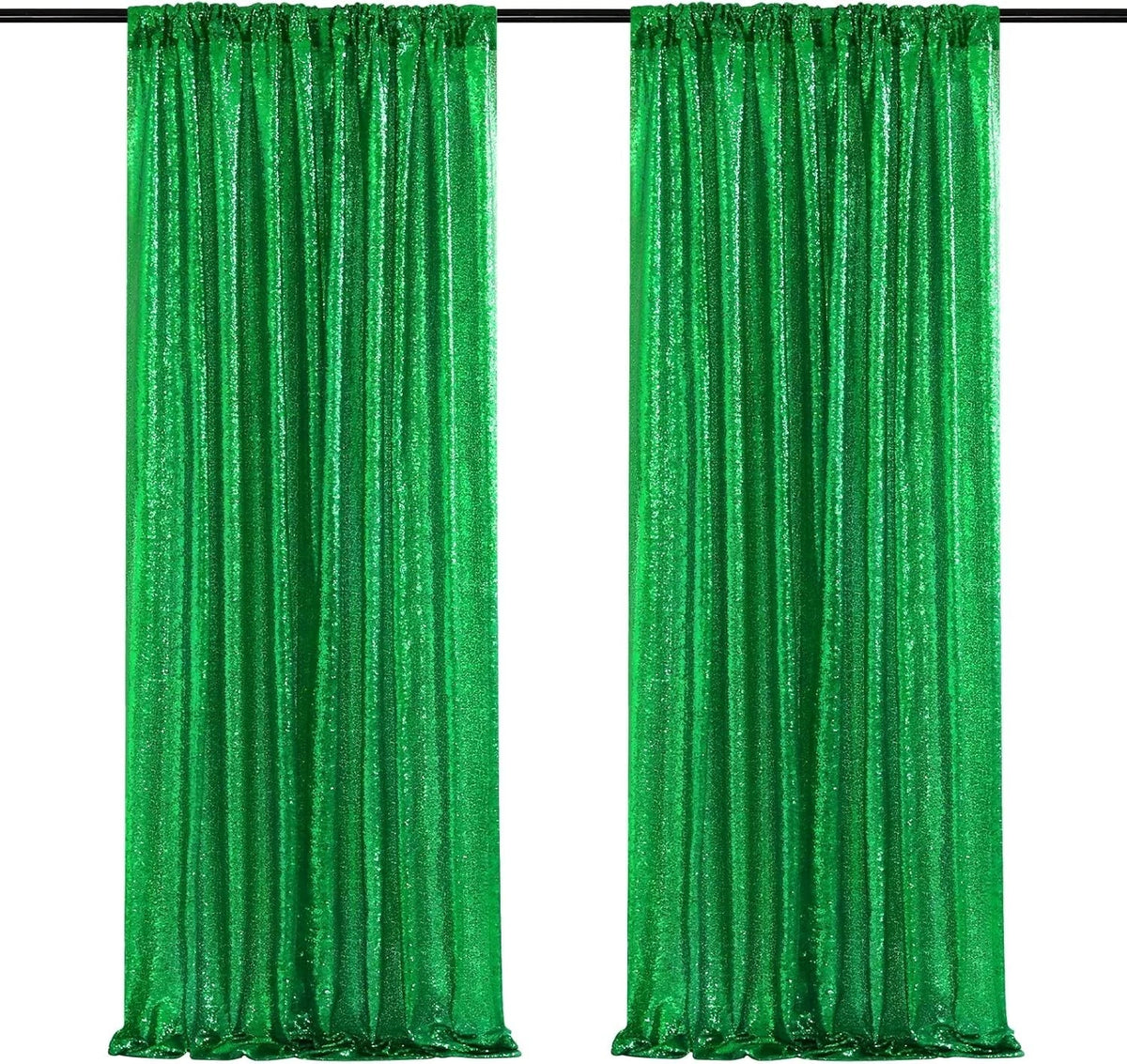 Green Sequin Backdrop Curtains 2 Pieces 2Ftx8Ft Glitter Backdrop Christmas Decor