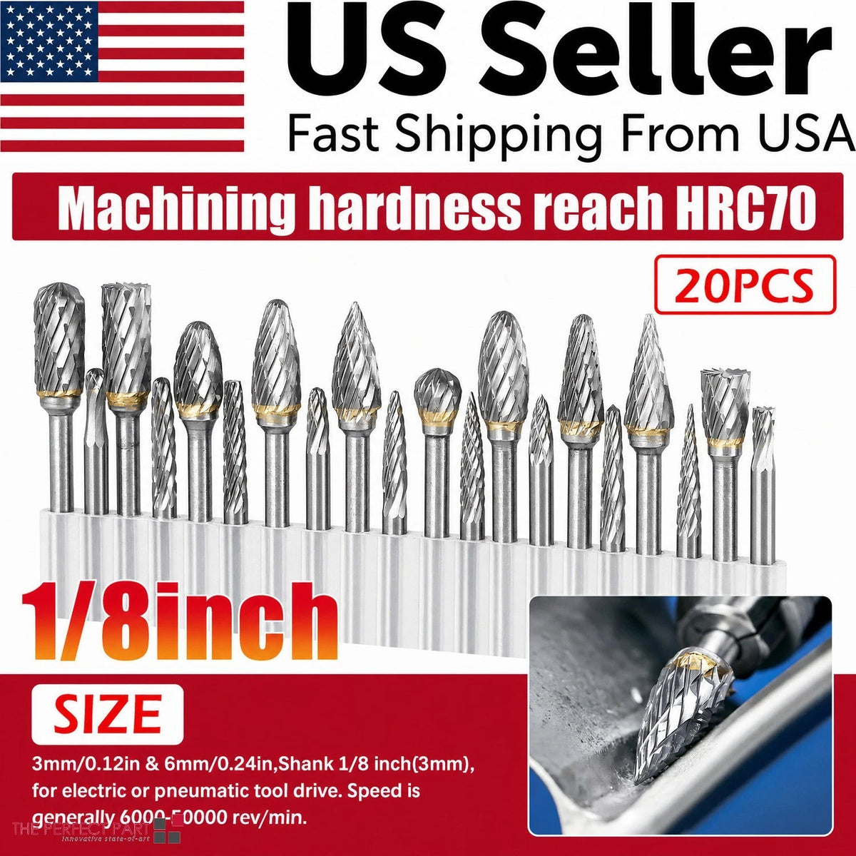 20Pcs Tungsten Carbide Steel Rotary Burr Die Grinder Bit 1/8in Shank Carving Set