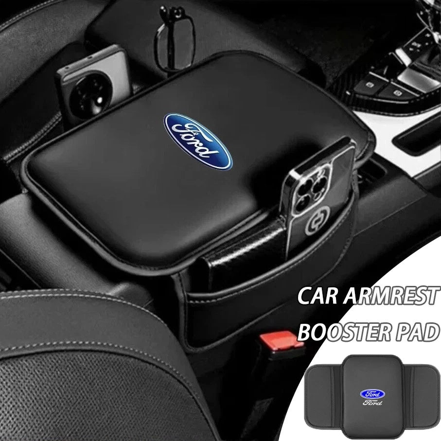 Car Armrest Box Cover Cushion Center Console Box Leather Pad for Ford w/ Pocket