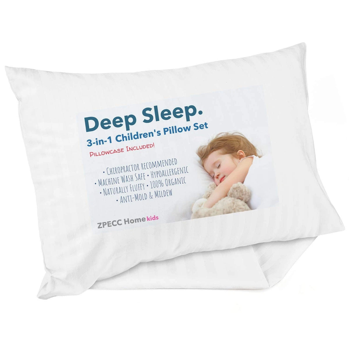 Toddler Pillow with Pillowcase - 13X18 Organic Cotton Hypoallergenic Kids Pillow
