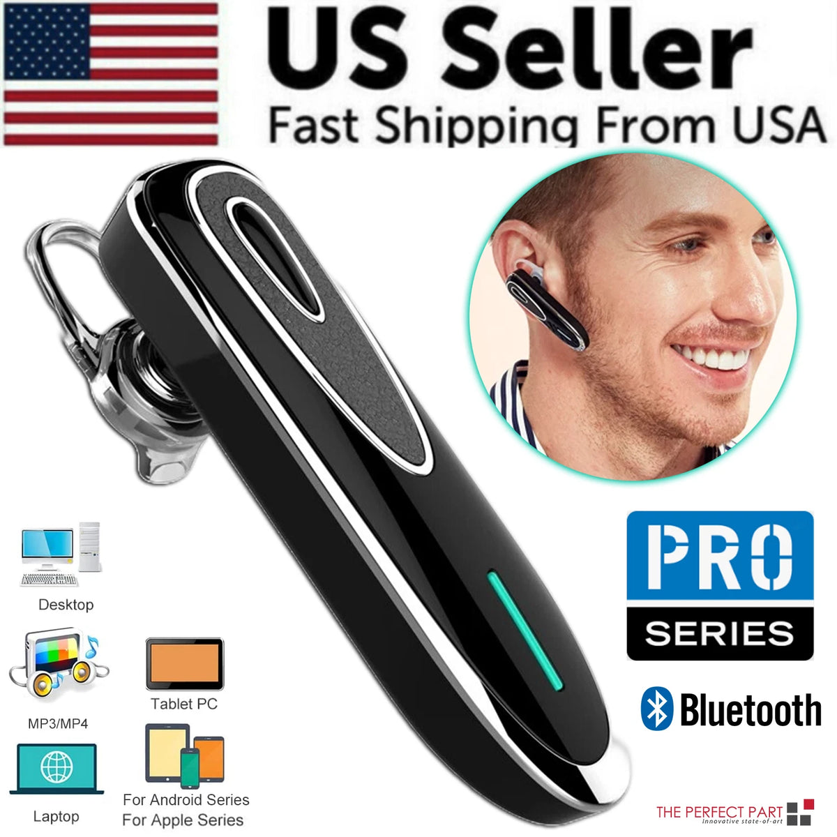 Bluetooth 5.0 Earpiece Wireless Headset Noise Cancelling Earbuds Driving Trucker