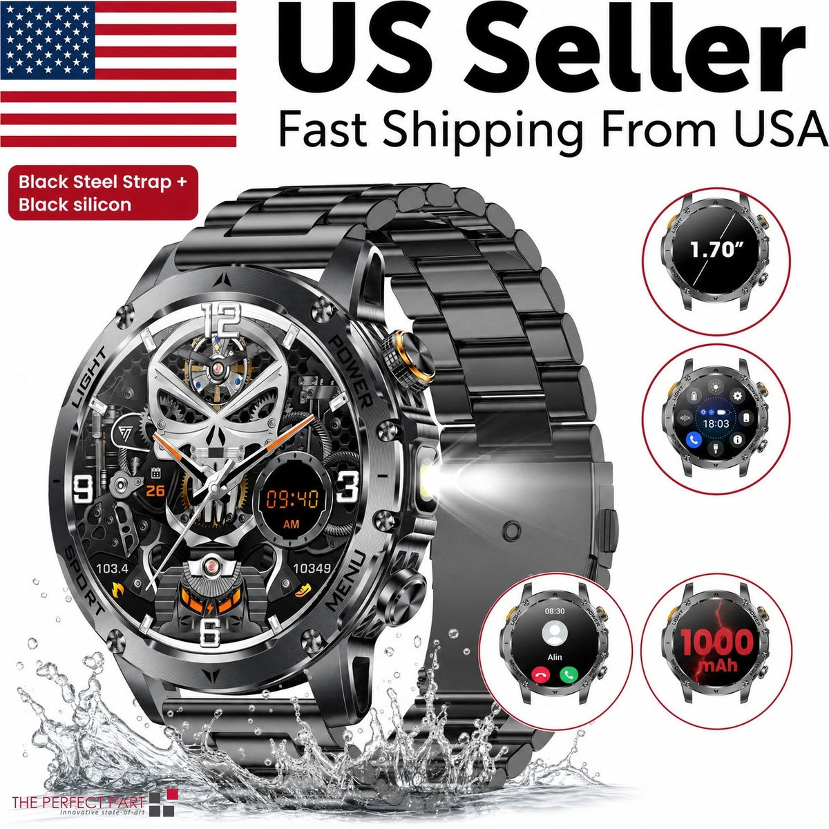 Military Smart Watch For Men Bluetooth Call Rugged 1000mAh IP68 iOS Android