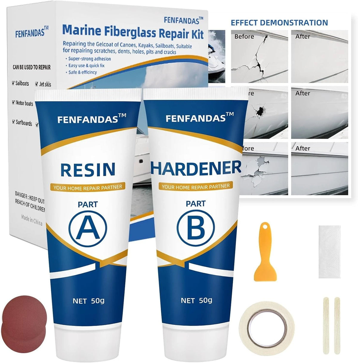 Fiberglass Boat Repair Kit White, Gel Coat Repair Kit for Boats, Marine Fibergla