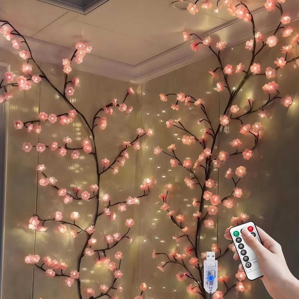 Cherry LED Tree Branch Lights for Wall, Cherry Blossom Willow Vine Twig Decor Ga