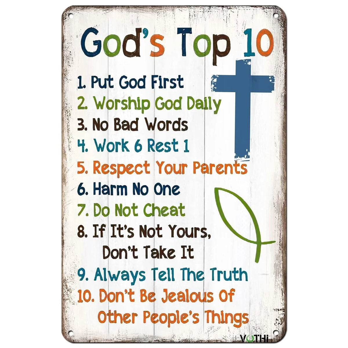 Aluminum 10 Commandments Sign - Art Deco Decorative Signage, 8X12 Inches, Wall A